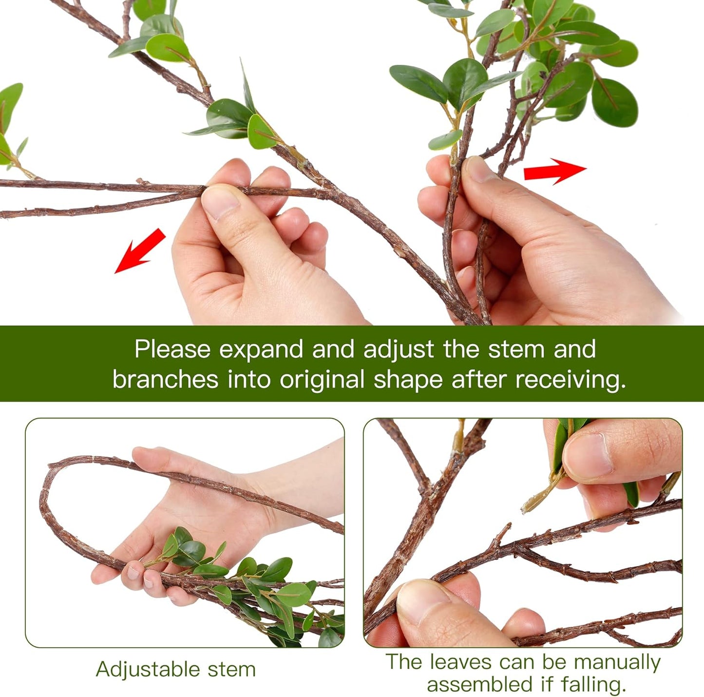 43’’ Artificial Ficus Branches Faux Leaf Spray Eucalyptus Branches Artificial / Green / Set of 4