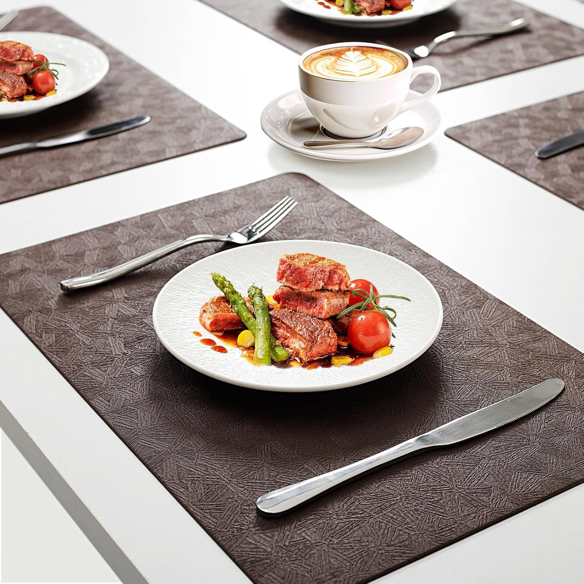 Coffee Plastic Placemats Set of 8, Faux Leather Waterproof Table Mats | Coffee Vinyl place mats,Wipeable and heat