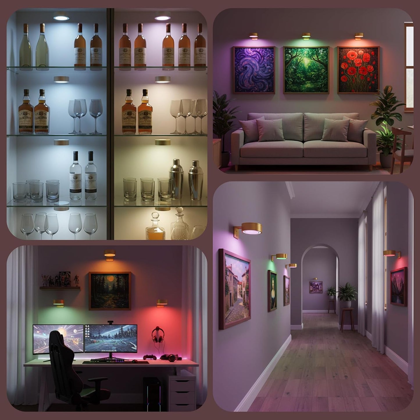 Picture Lights for Wall, Rechargeable Battery Wireless Poster Lights, Gold | LED Magnetic Painting Light with Remote