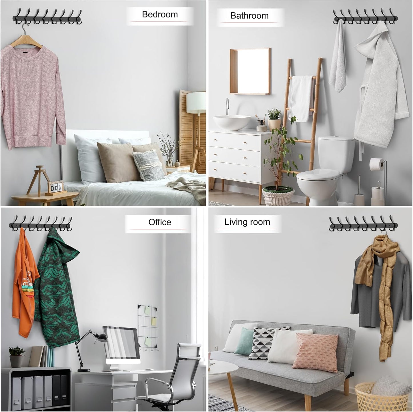 Coat Rack Wall Mount with 8 Tri Hooks – 24 Inch Stainless Steel Coat Hook Rack, Heavy Duty Wall Mounted Organizer for