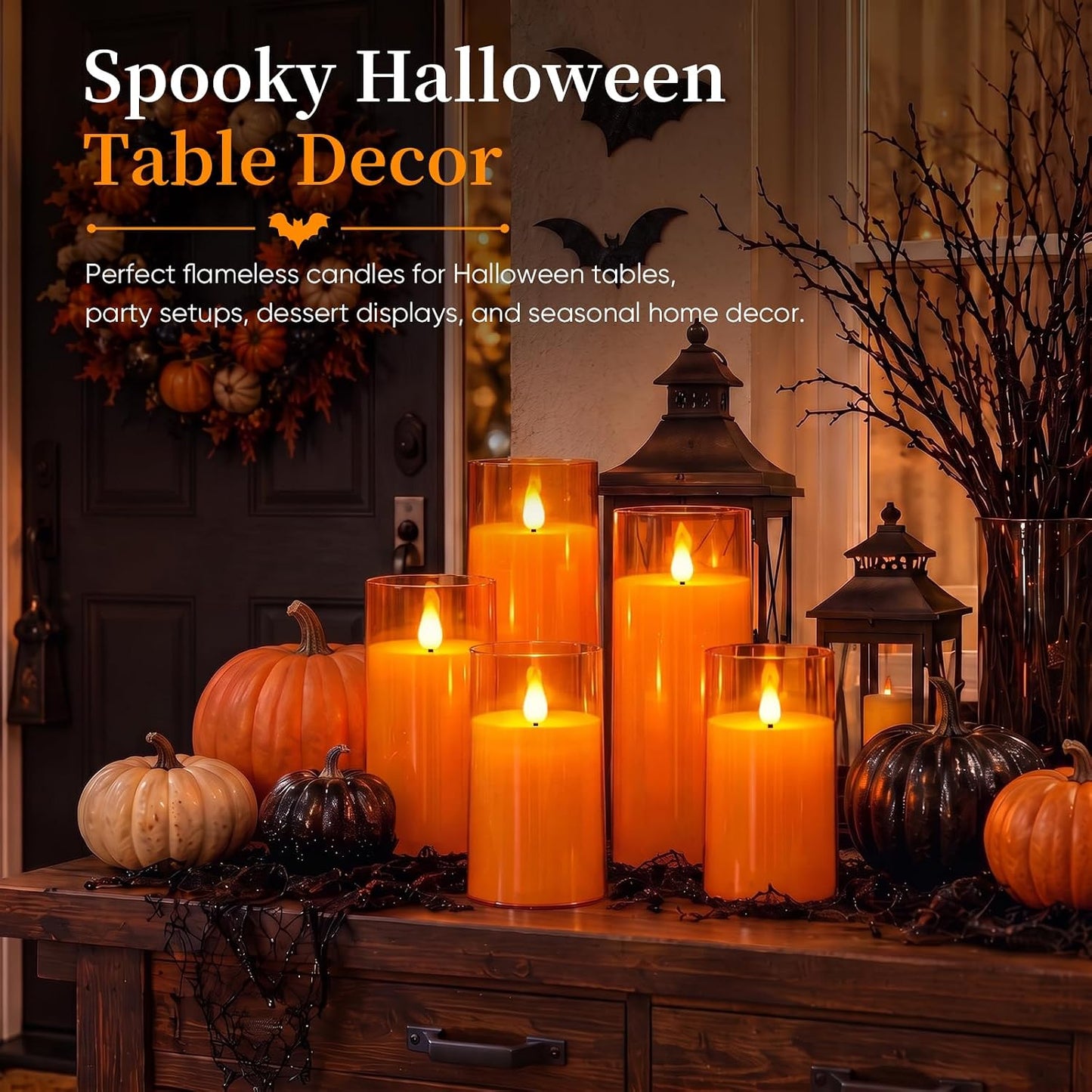 Homemory Halloween Orange Flameless Candles, Battery Operated LED Candles with Remote and Timer, Candles for Halloween