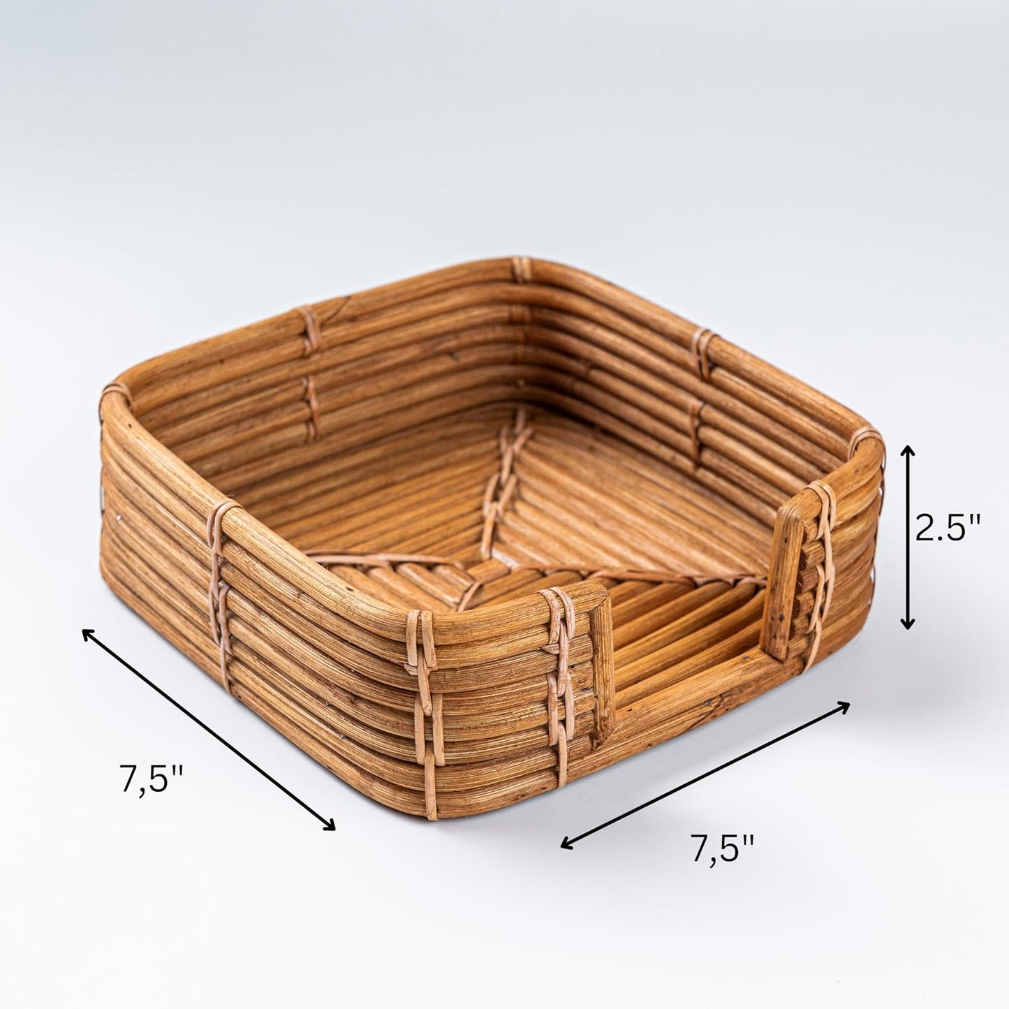 Square Rattan Napkin Holder / Natural Honey / 7.5 x 7.5