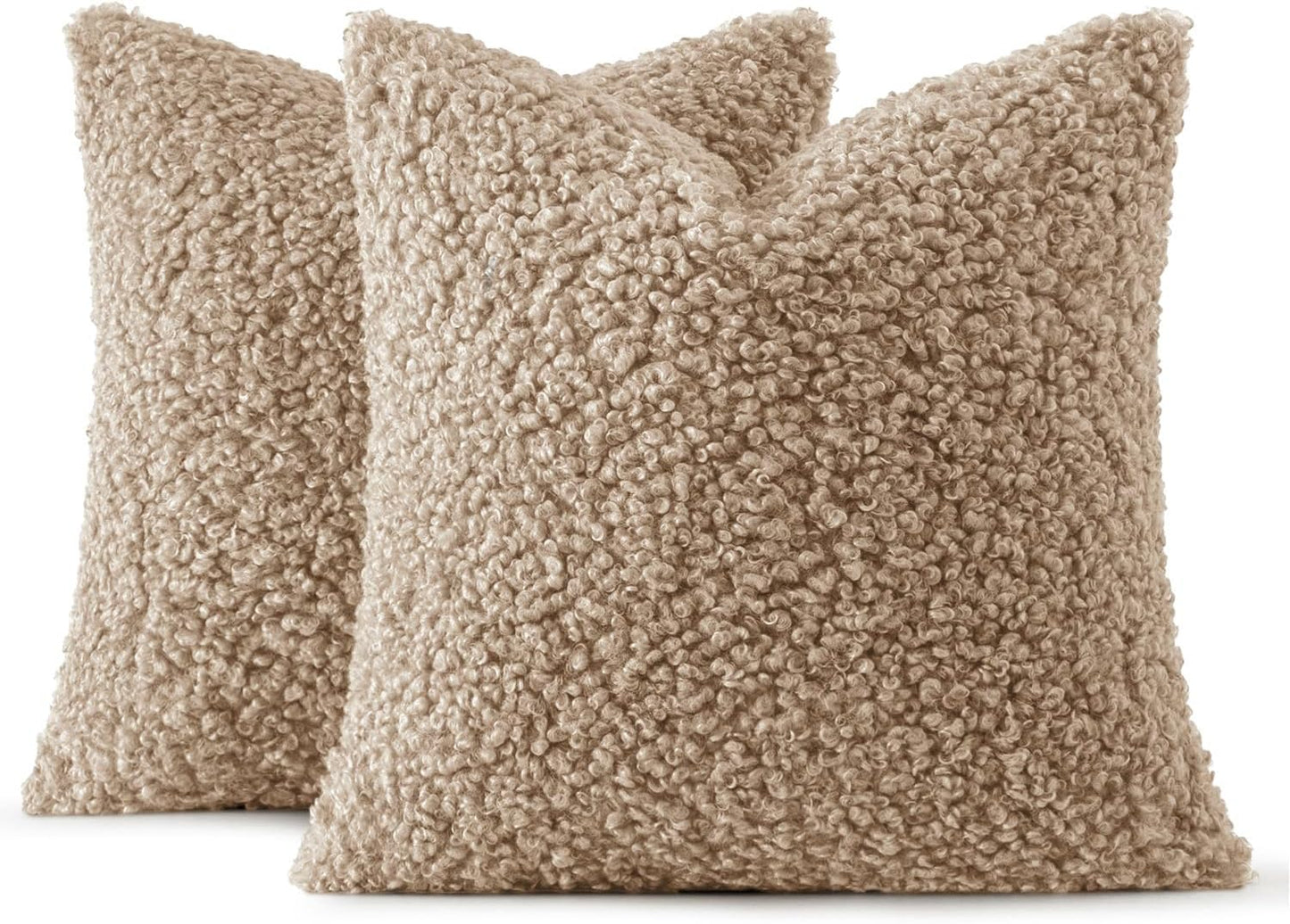 Throw Pillow Covers Faux Fur Decorative Sherpa Pillow Covers / 18 x 18 / Light Camel / Set of 2