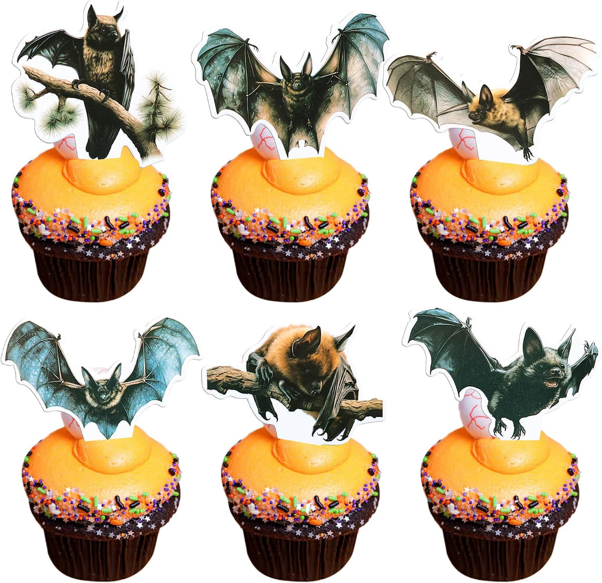Gyufise 36Pcs Halloween Bat Cupcake Toppers Bat Cake Picks Halloween Horror Bat Cupcake Decors for Halloween Theme Baby Shower Party Cake Decoration Supplies