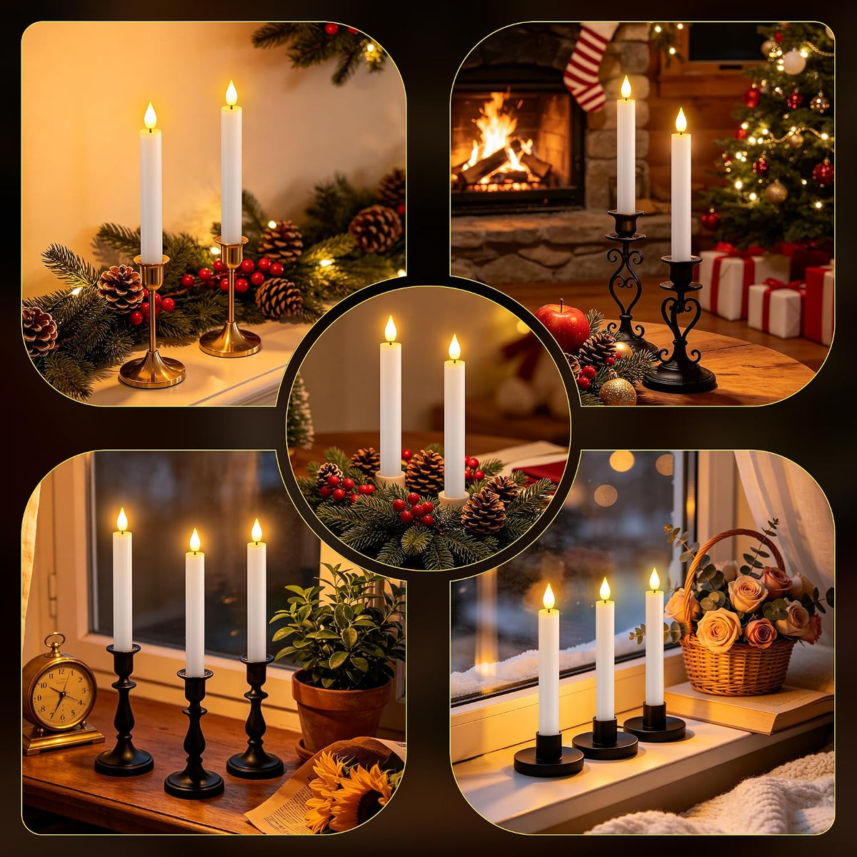 SoulBay 10pcs Flameless Rechargeable Taper Candles, Bright Realistic Flickering LED Electric Candlesticks with Charging