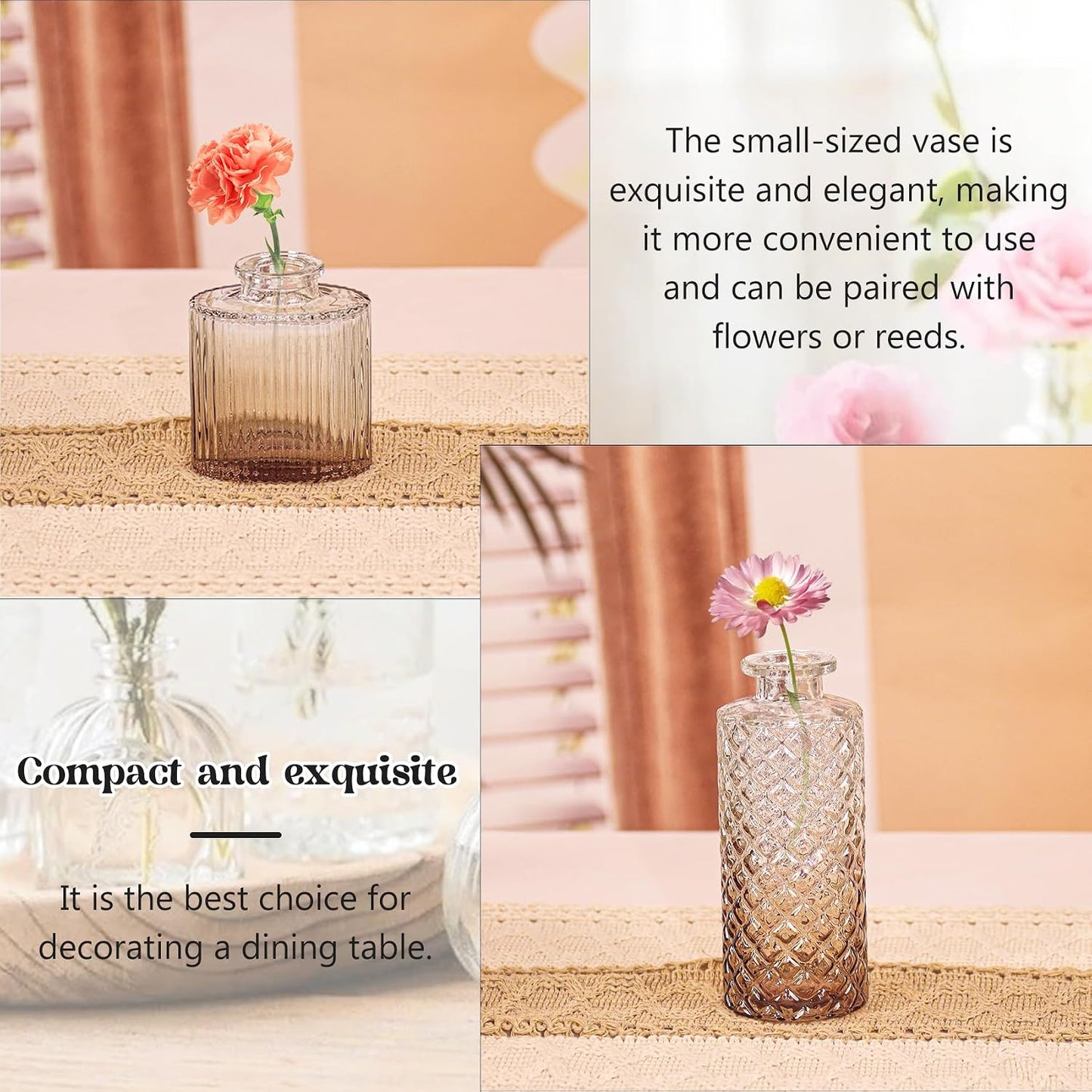 Glass Bud Vase Set / Ombre Amber / Clear / Set of 4