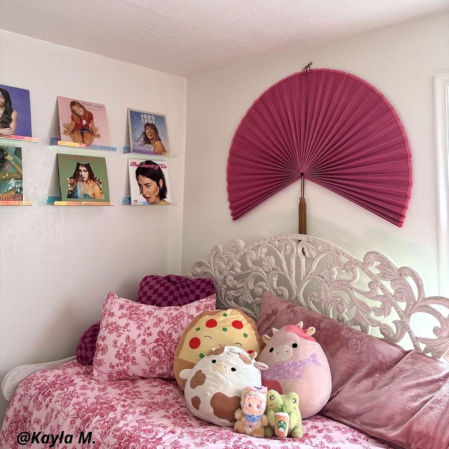 Large Bamboo Fan Wall Art for Boho Hanging Headboard / Rasberry / 31"L x 31"W