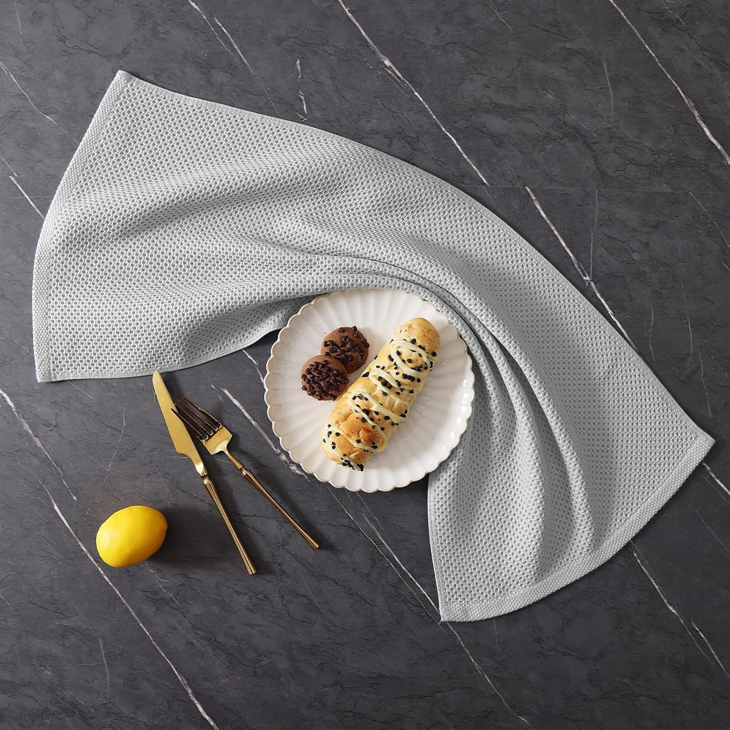 Homaxy 10 Pack 100% Cotton Kitchen Towels and Dishcloths Set, Light Gray | 12 x 12 Inches and 13 x 28 Inches Kitchen