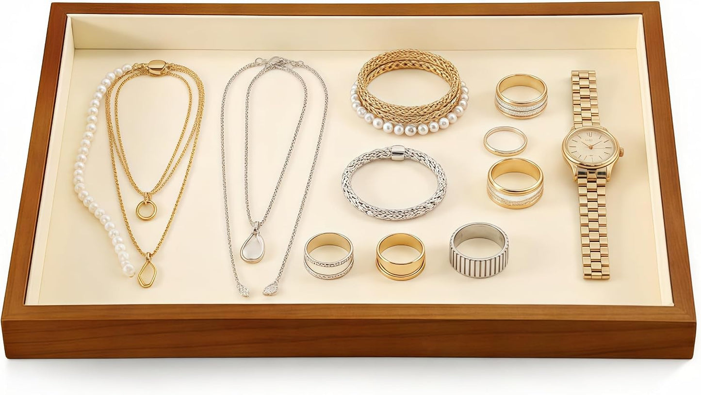 Wood Flat Jewelry Tray Stackable Display Tray / Old Lace / Blank Tray-w 9.45" x H 1.18"x L 13.78