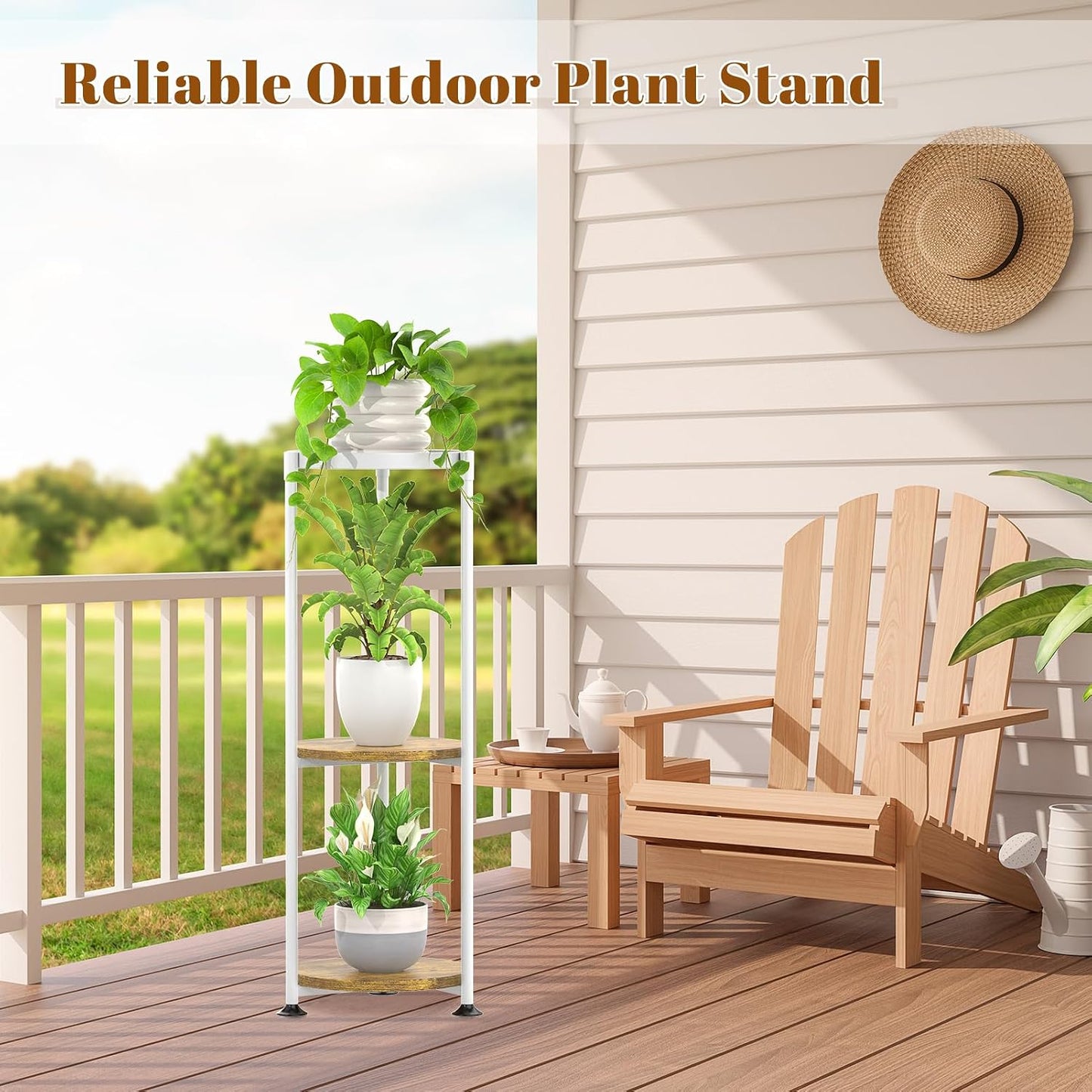 KMOTASUO Metal Plant Stand Tall for Indoor Outdoor Corner, 3 Tier White | Heavy Duty Flower Holder Rack, Modern
