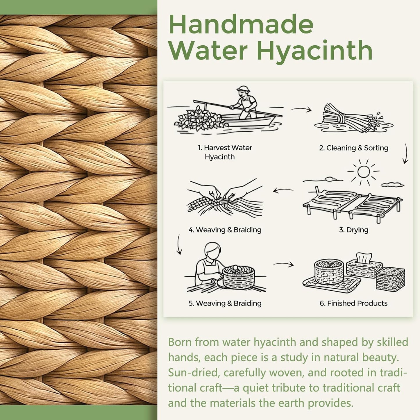 Hand Woven Napkin Box Tissue Holder / Natural Wicker / Square