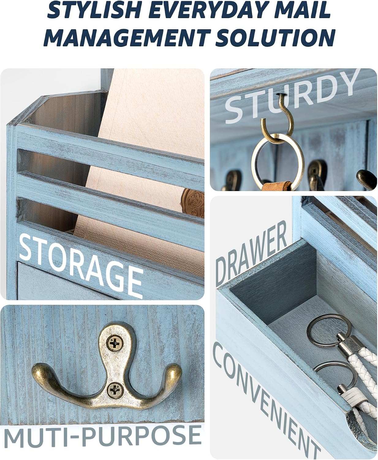 Farmhouse Key and Mail Holder / Blue