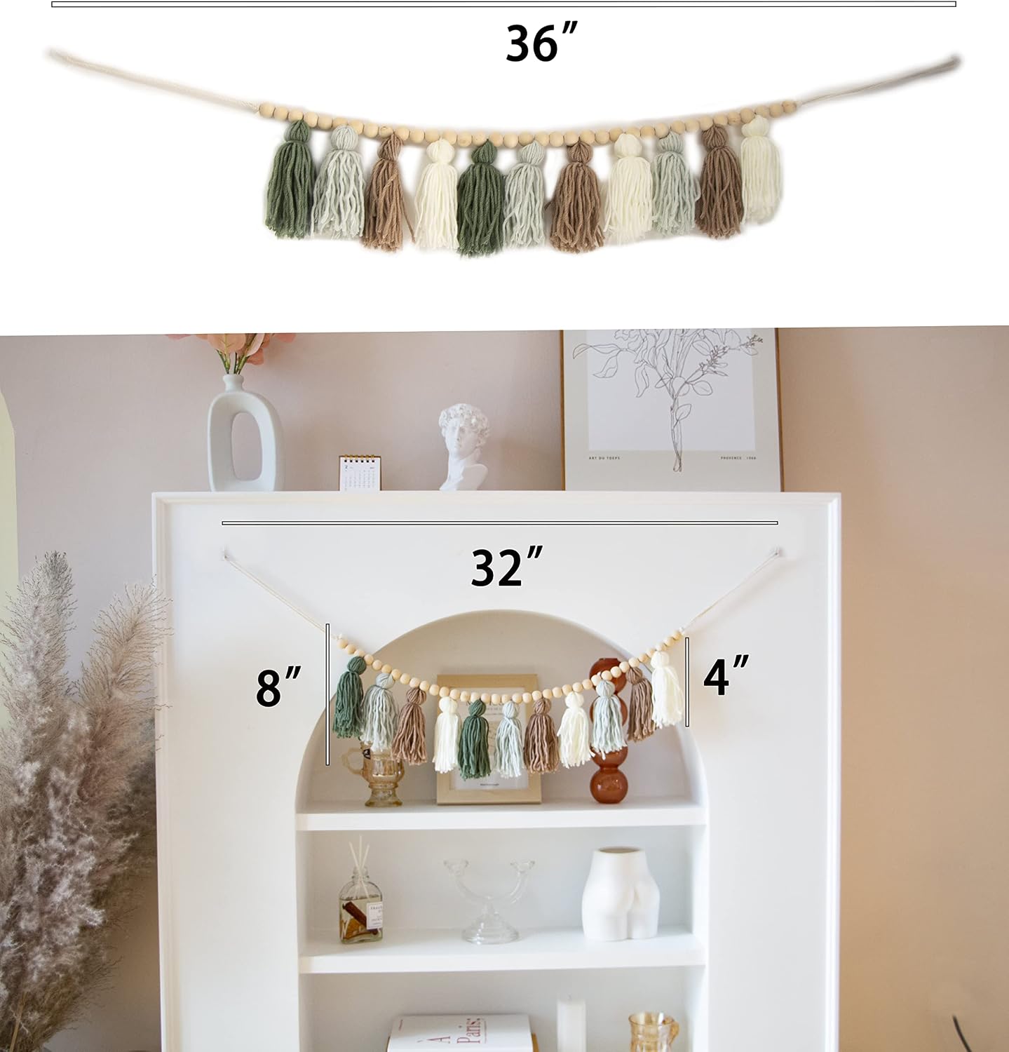 Boho Tassel Garland / 36 Inch / Green