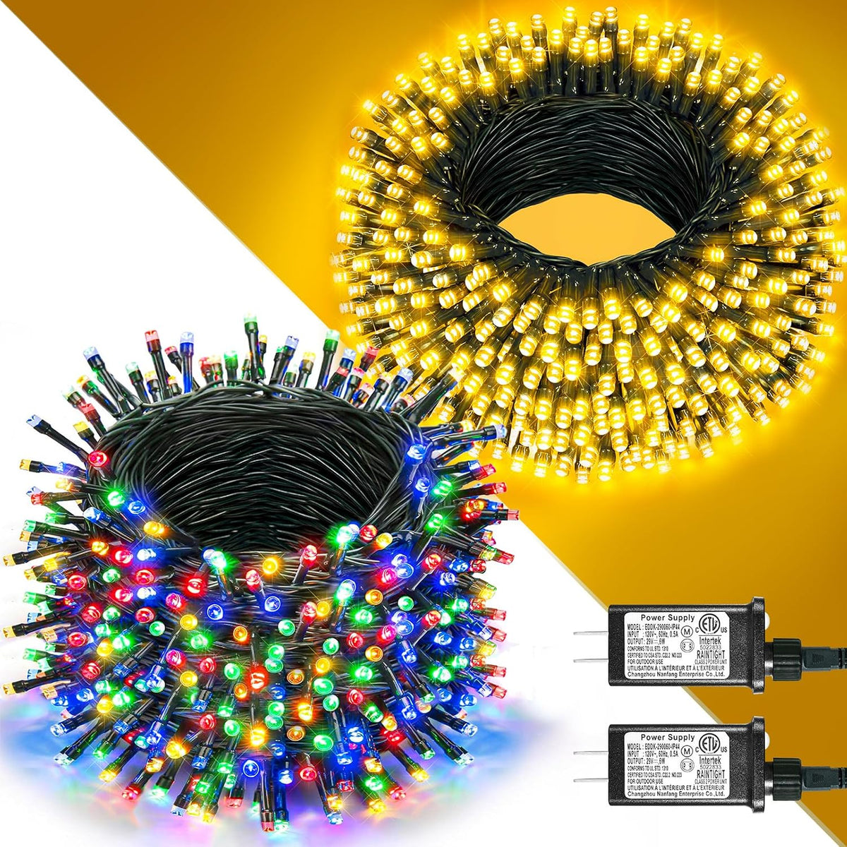 2 Pack Christmas Lights Outdoor, Total 200FT 600 LED Christmas Tree Lights