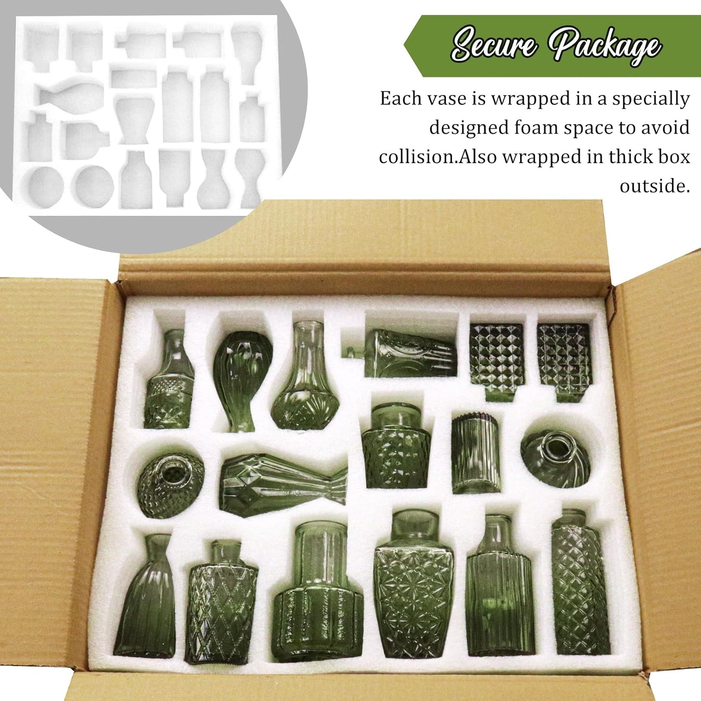Bud Vases Set Small Vintage Glass Bottles Bud Vases in Bulk Multiple Shape Glass / Green / Set of 36