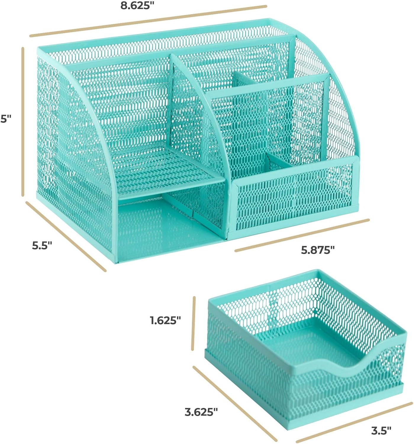 BLU MONACO Aqua Desk Organizer | Metal Turquoise Stationery Holder With Drawer and Compartments | Desktop Storage for