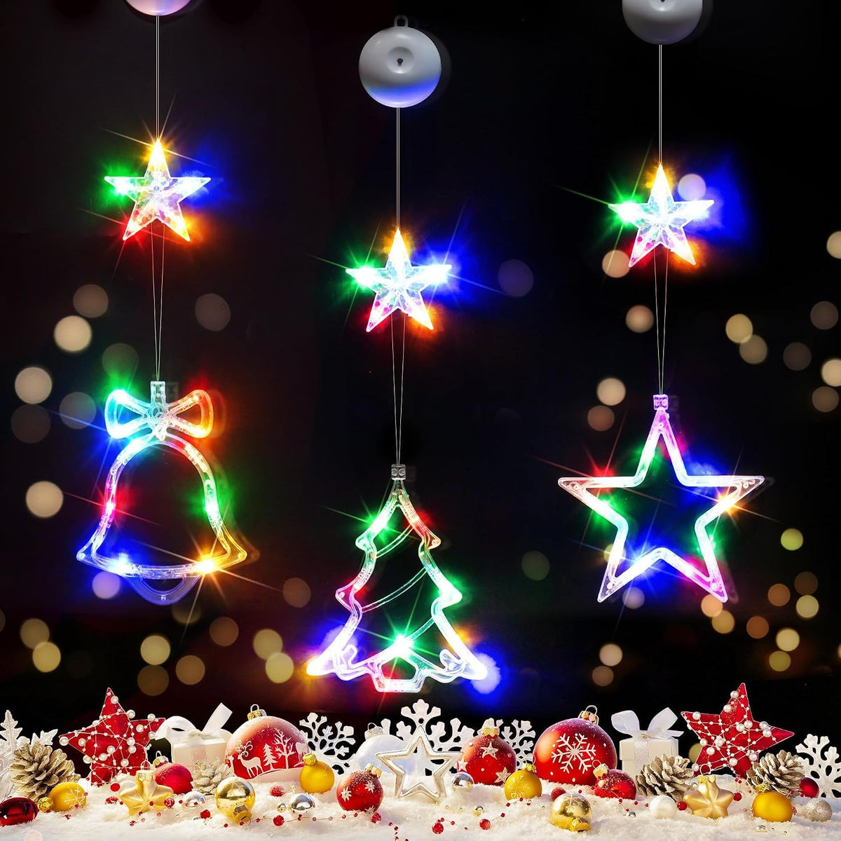 suddus Christmas Window Lights Decoration, Star, Bell & Tree Multicolor