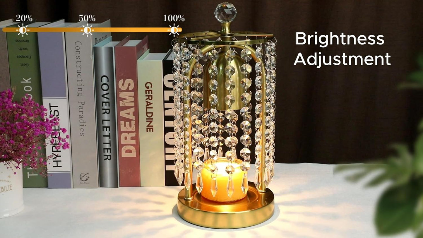 Gold Candle Warmer Lamp with Timer and Dimmer - Electric Candle Warmer,Crystal Candle Lamp for Bedroom Decor,Flameless
