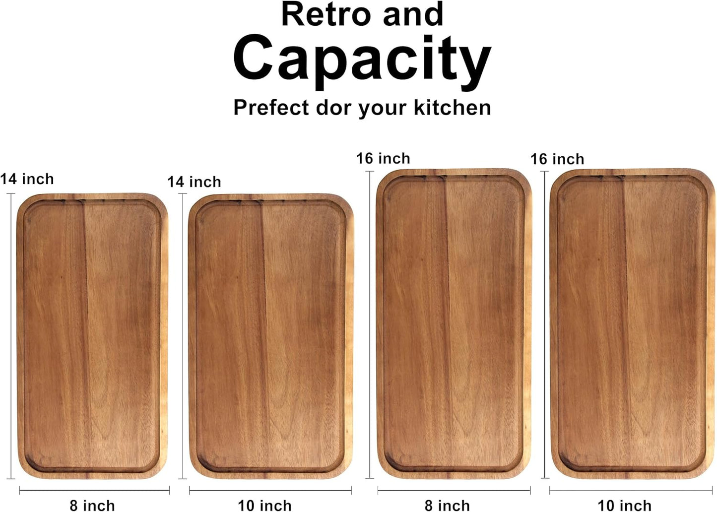 Medium Acacia Wood Serving Trays Long Charcuterie Boards Wood Snack Platter / 14 x 8 x 0.8