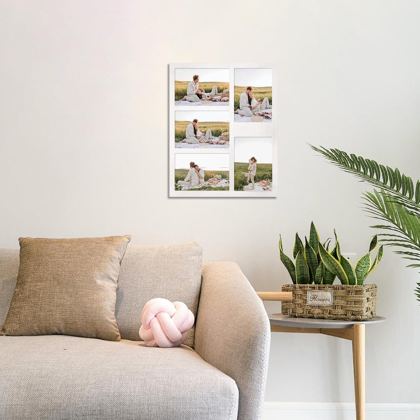 YESKAY 4x6 or 5x7 Picture Frames, White Rustic Wooden Frame with Real Glass, Displays Pictures Five 4x6 with Mat or