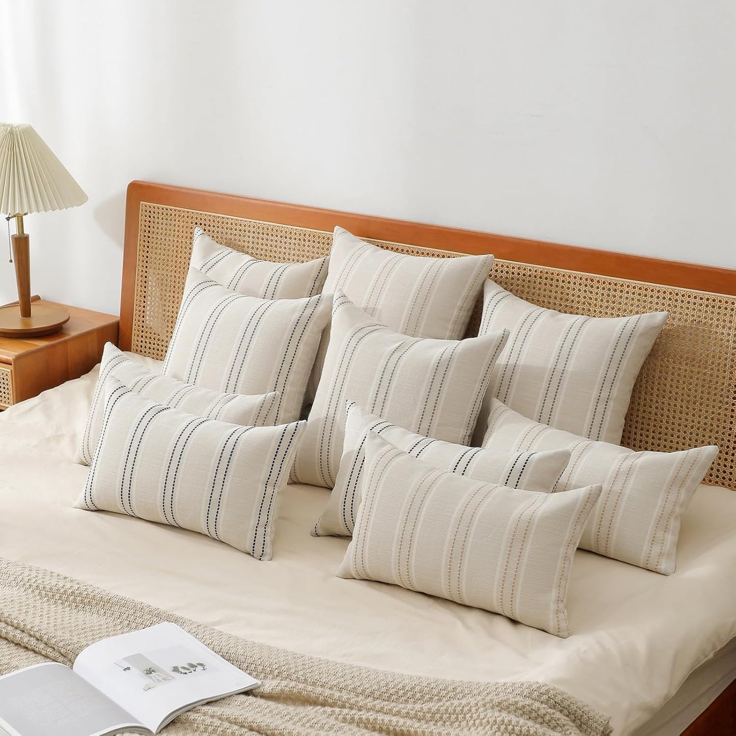 Decorative Pillow Covers Striped Throw Pillows Textured Linen Pillow / Grey / 18 x 18 / Set of 2