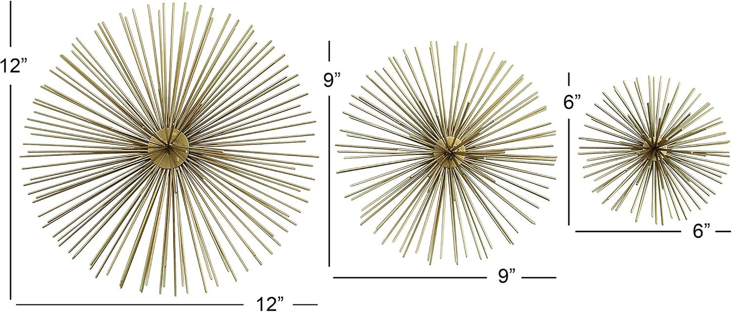 Deco 79 Metal Starburst 3D Short Spike Wall Decor / Gold / 12"L x 3"W / 12 Inch / Set of 3