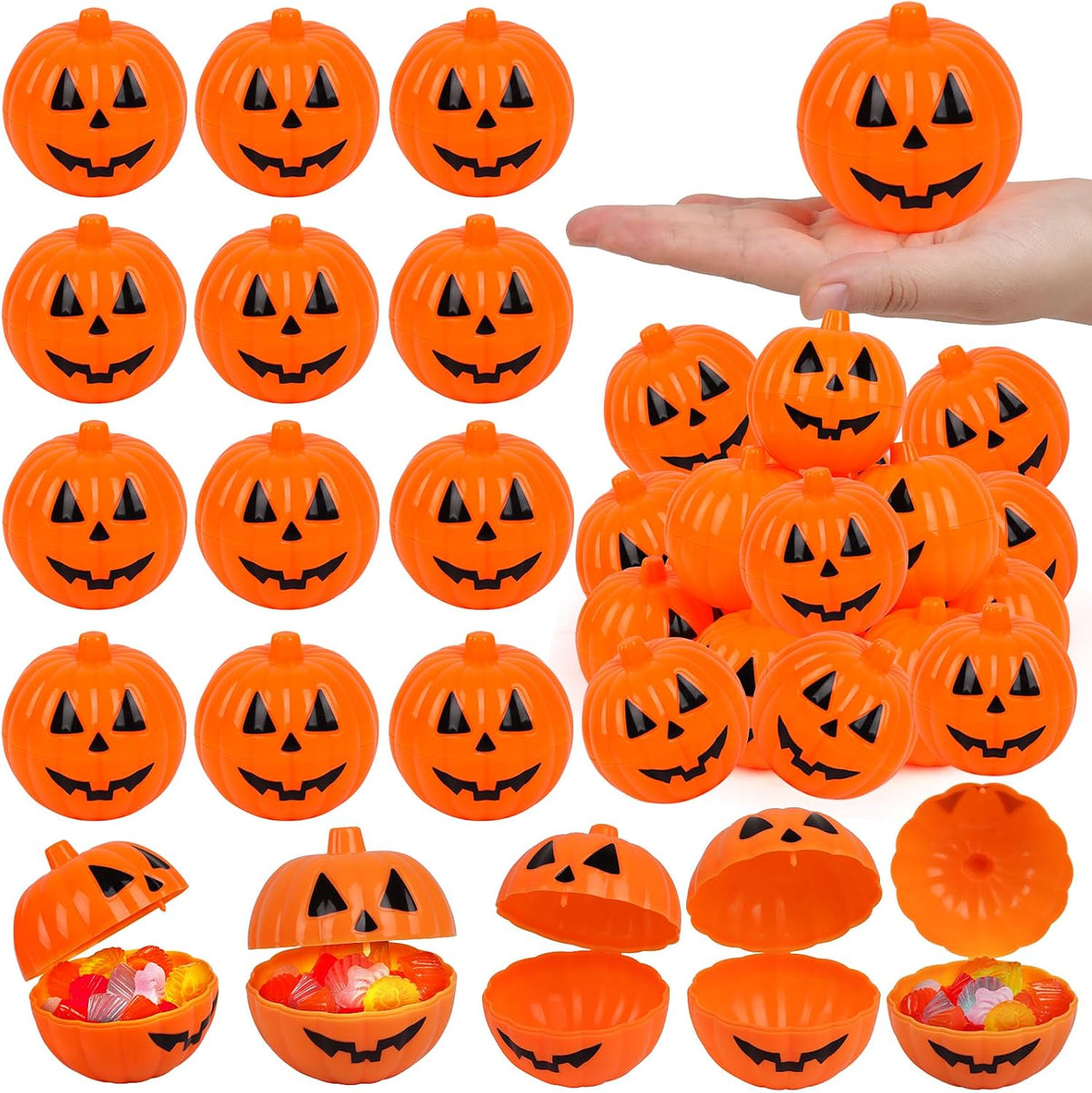 FOIMAS Halloween Pumpkin Candy Box,36pcs Mini Plastic Pumpkin Containers Fillable Candy Treat Box for Trick or Treat Halloween Party Decoration