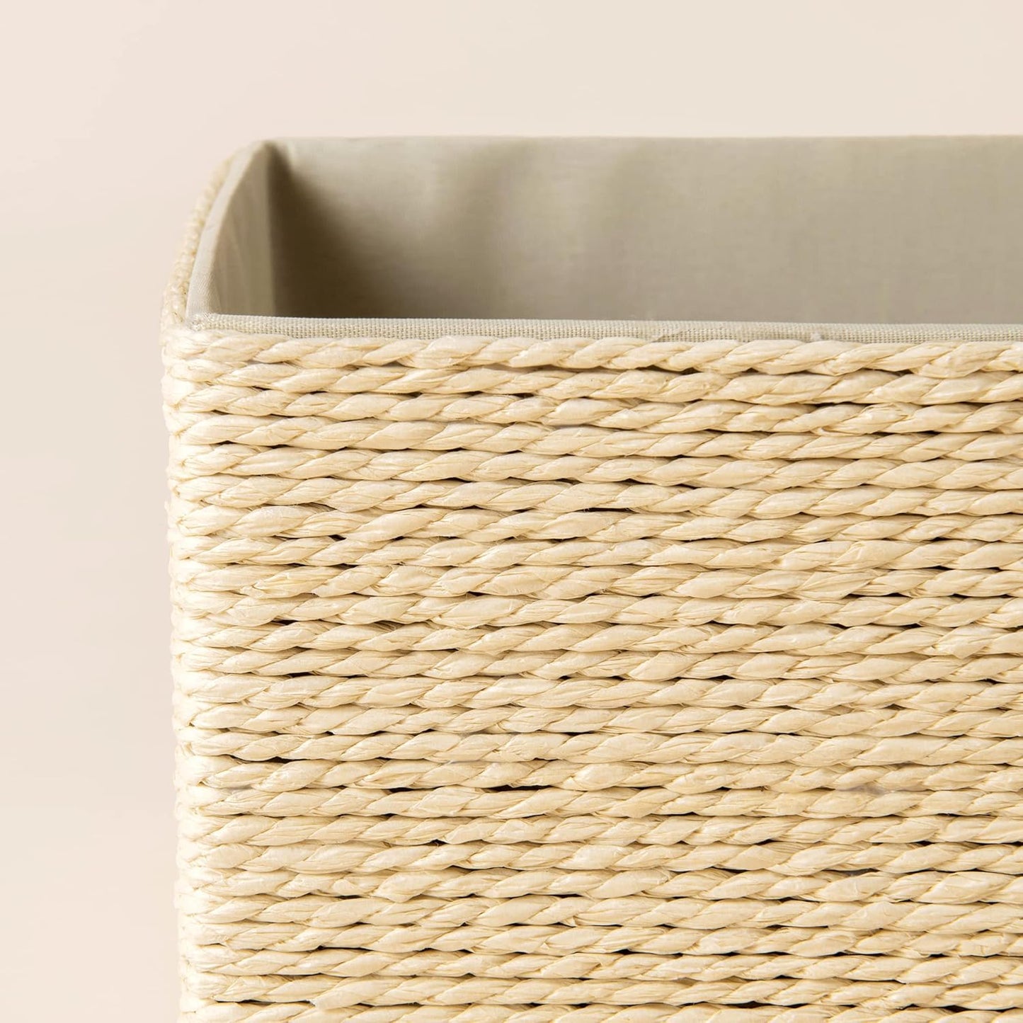 Stackable Woven Basket Paper Rope Bin / Beige
