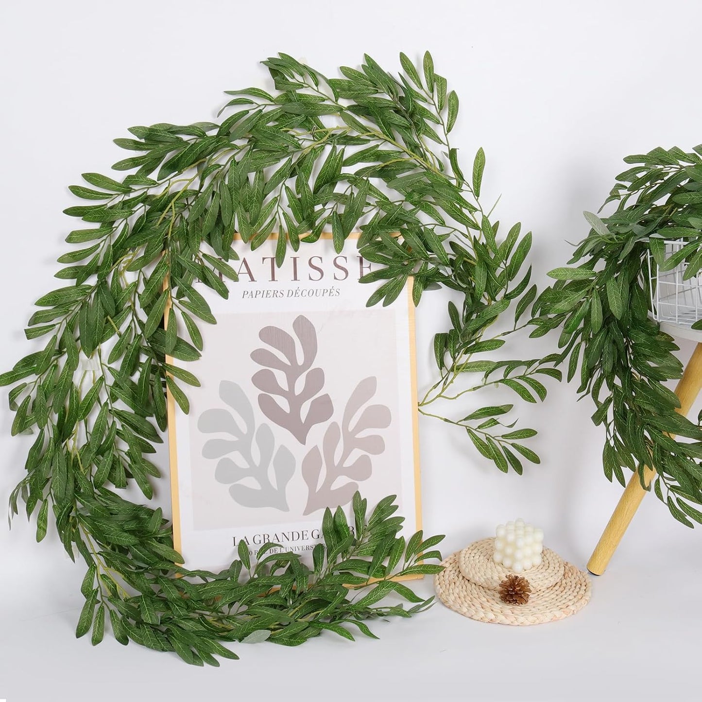 Artificial Olive Leaves Garlands Fake Hanging Silk Willow Leave / Olive Green / 6.2 Inch / Set of 2