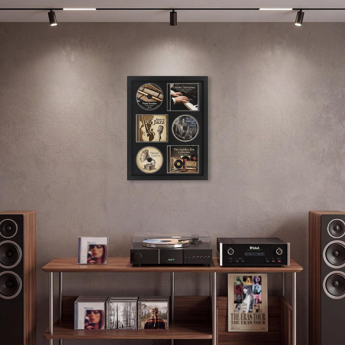 Signed CD Music Display Frame for Wall Mounting | wall cd holder Holds 3 CD/DVD Jewel Cases with Real Glass and Black