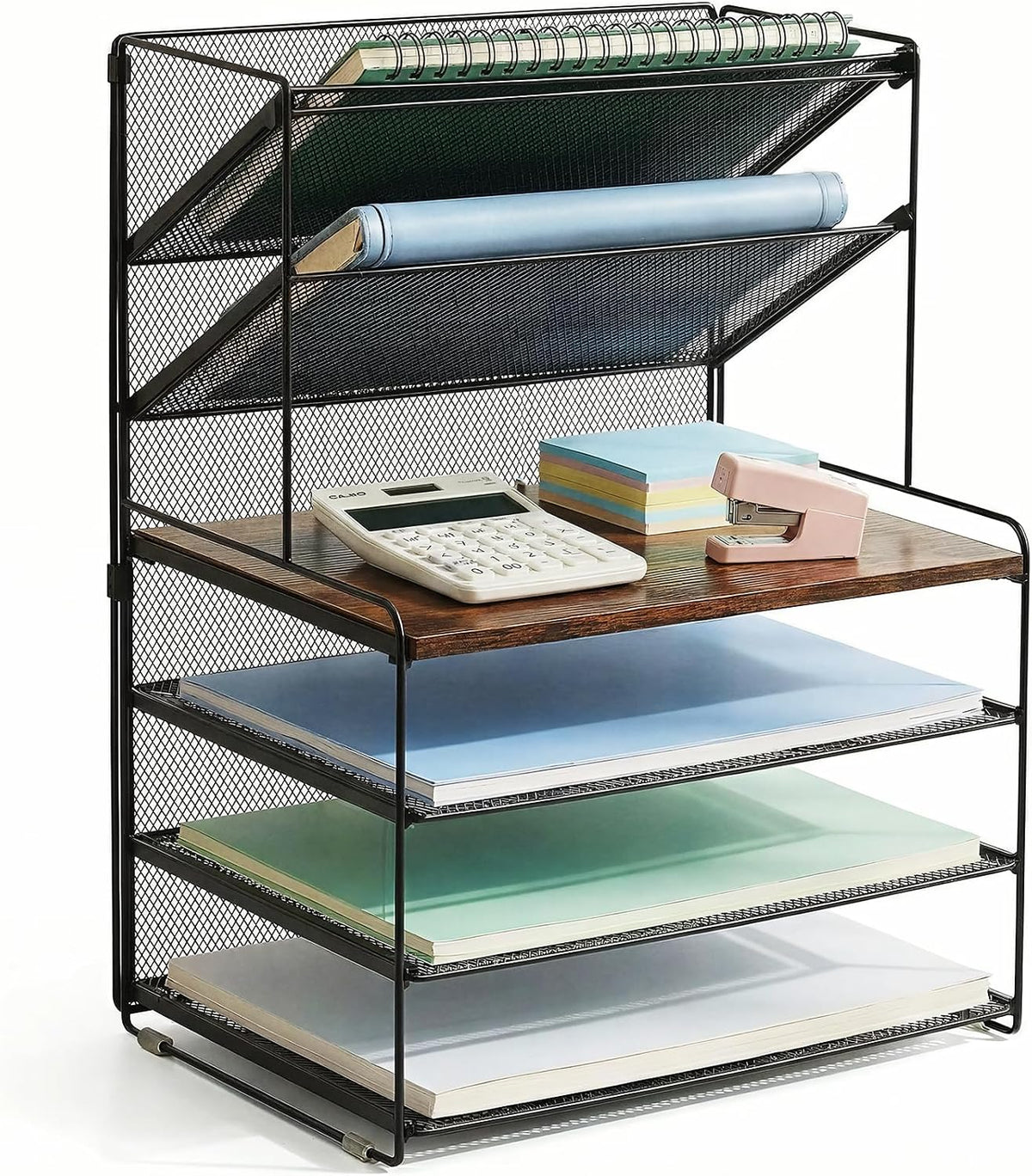 Desk Organizer, 6-Tier Paper Organizer Letter Tray, Brown Wood | Desk Organizers and Accessories, Office Desk