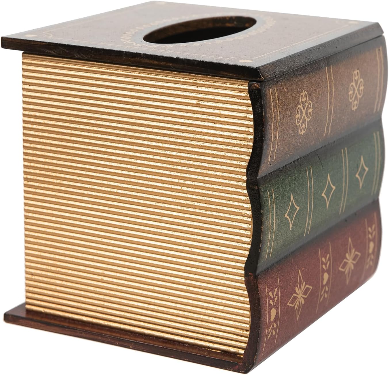 Crafted Classical Retro Wooden Antique Book Tissue Box Cover Square Tissue Holder Dispenser / Brown