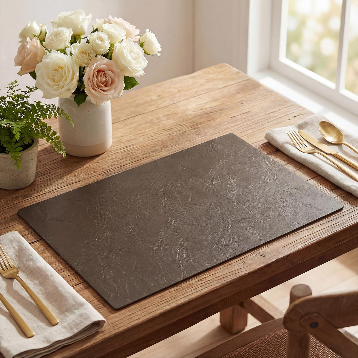 Artoid Mode Coffee Faux Leather Placemats Set of 8, 12x18 Inch Waterproof Wipeable Heat Resistant Vinyl Place Mats