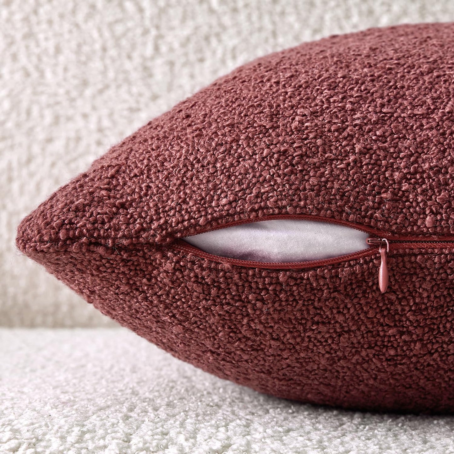 Decorative Boucle Throw Pillow Covers Textured Square Pillowcaes / 18 x 18 / Burgundy / Set of 2