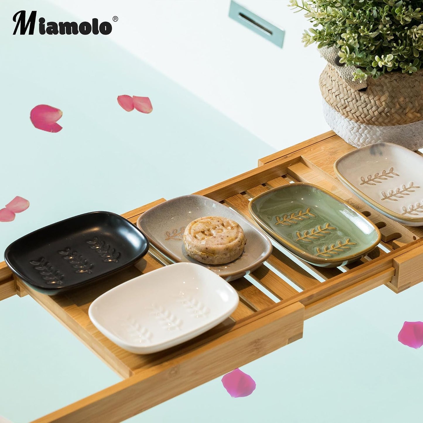 Ceramic Soap Dishes for Large Soap Bar Shampoo or Sponge / Beige / Leaf Design
