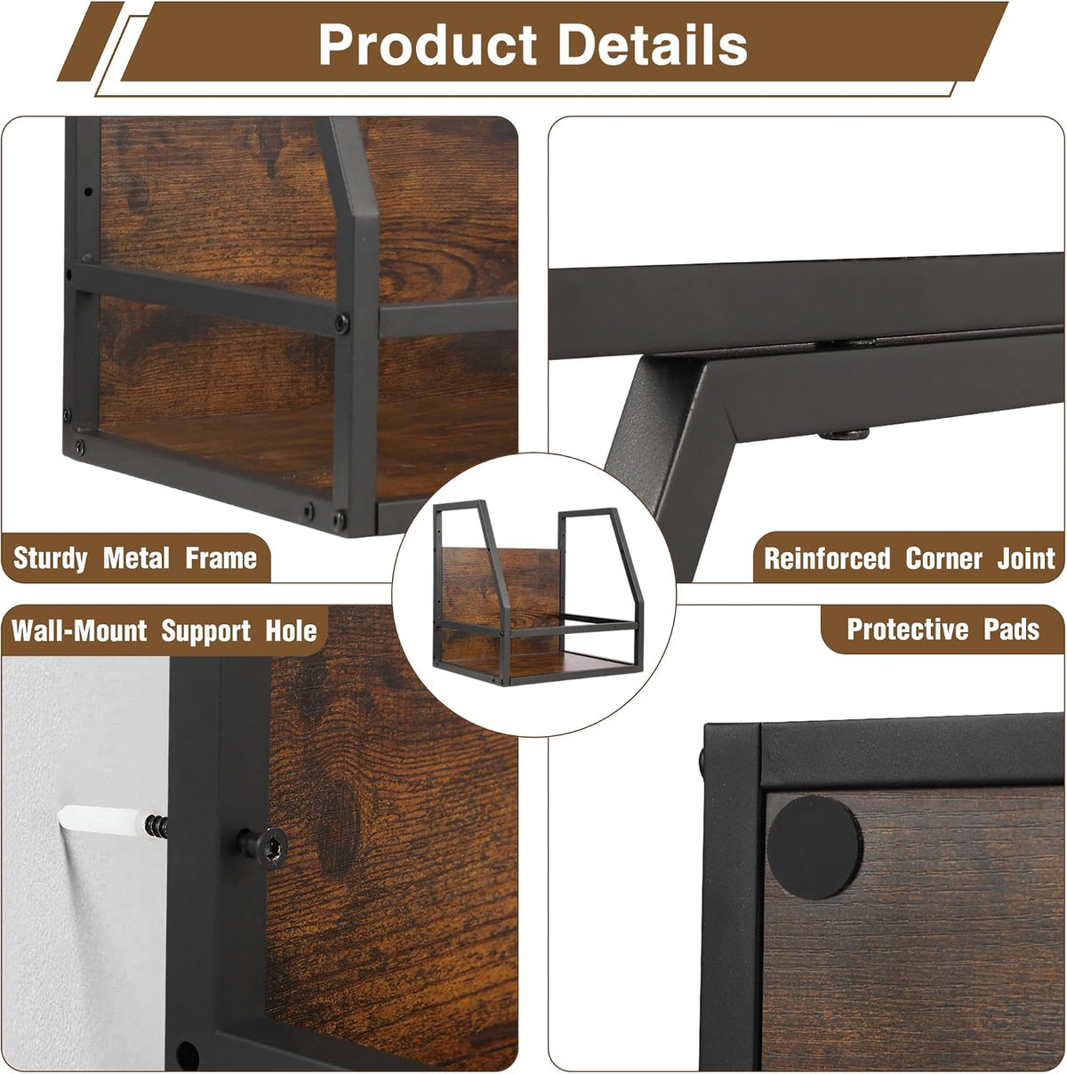 Y&M 2 In 1 Vinyl Record Storage Crate, 1PC Wood LP Holder, Wall Mount or Desktop Metal Album Organizer, Holds 80+