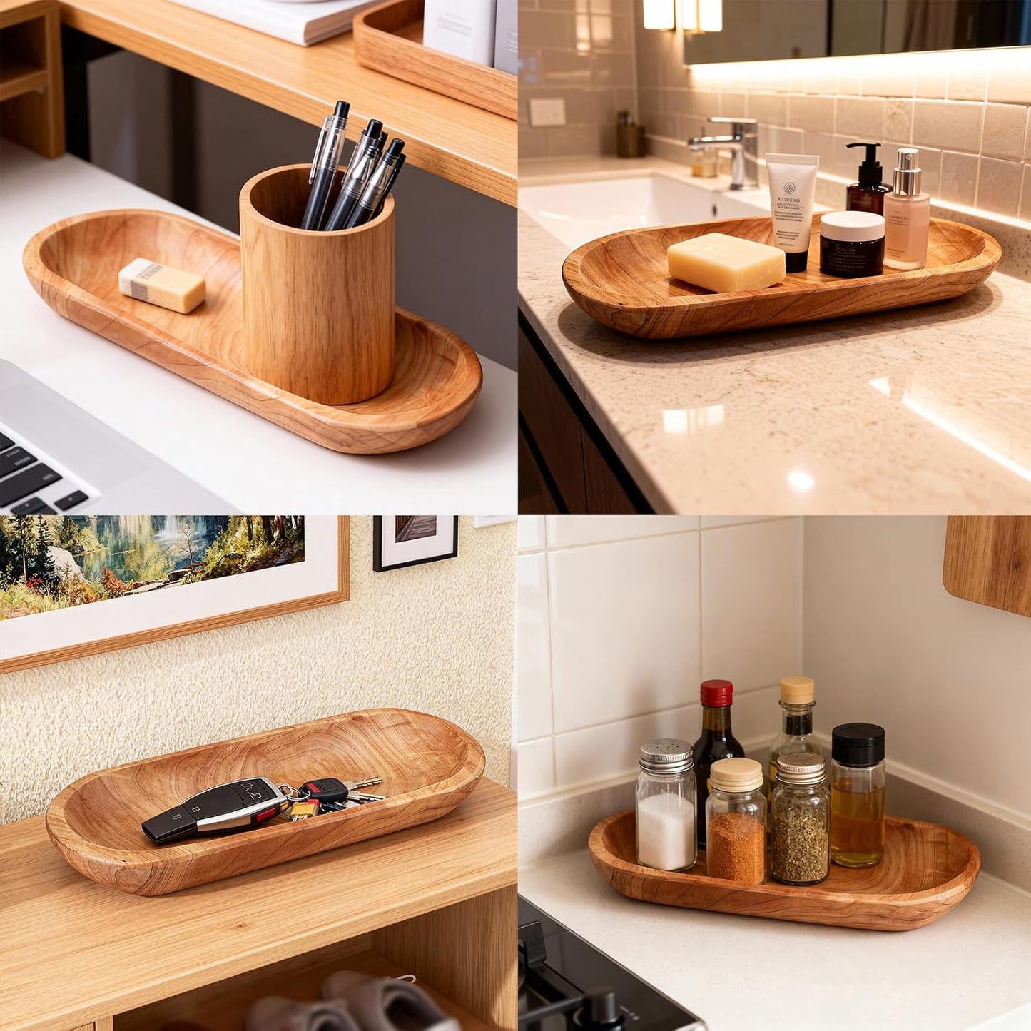 14.17" Decorative Tray Wooden Middle Fruit Bowl For Decor Oval Rustic Wooden Candle Holder Key Candy