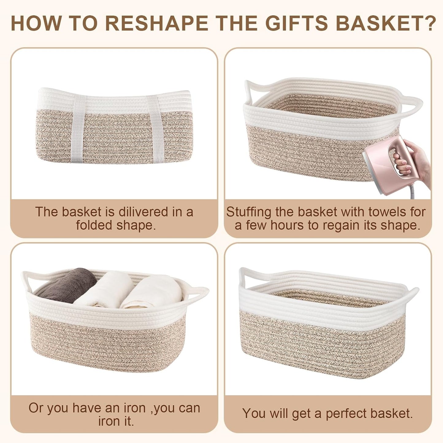 Woven Basket / Storage Baskets / Brown & White / Medium: 13.5l*10w*6h