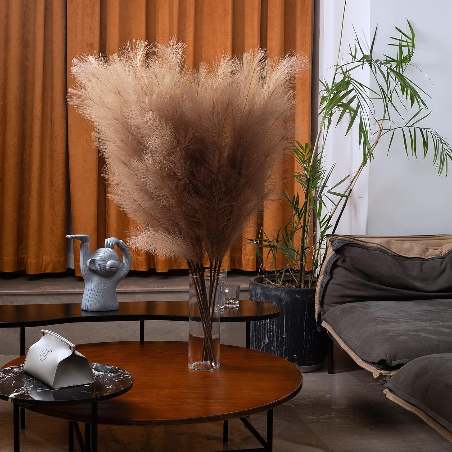 43"/110cm Faux Pampas Grass 6 Stems Large Pompass Grass Branches Tall Bulk Boho Flower / Taupe