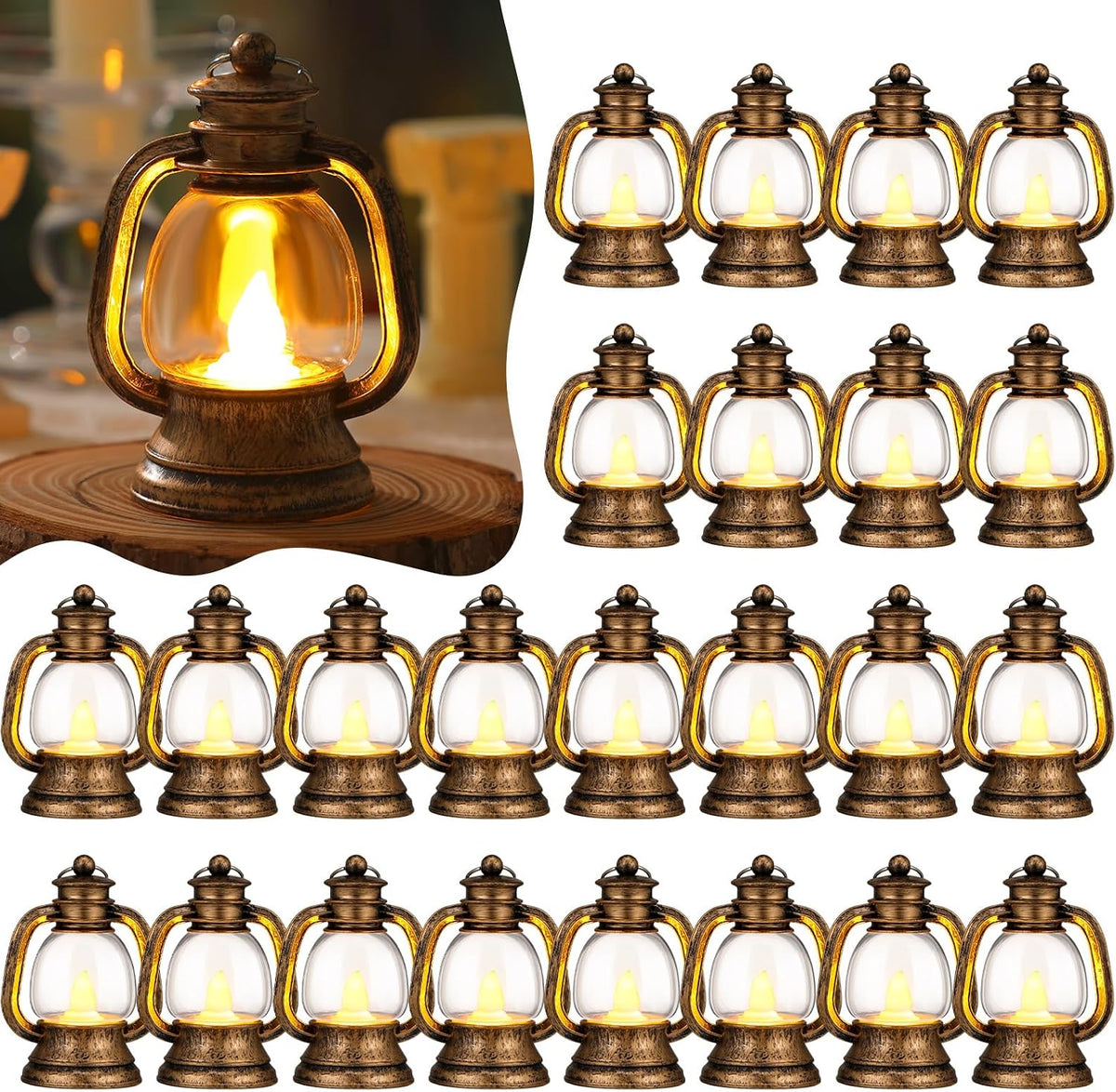 Ferraycle 48 Pcs Mini Lanterns 4 Inch Retro Gold Lamp Table Centerpieces