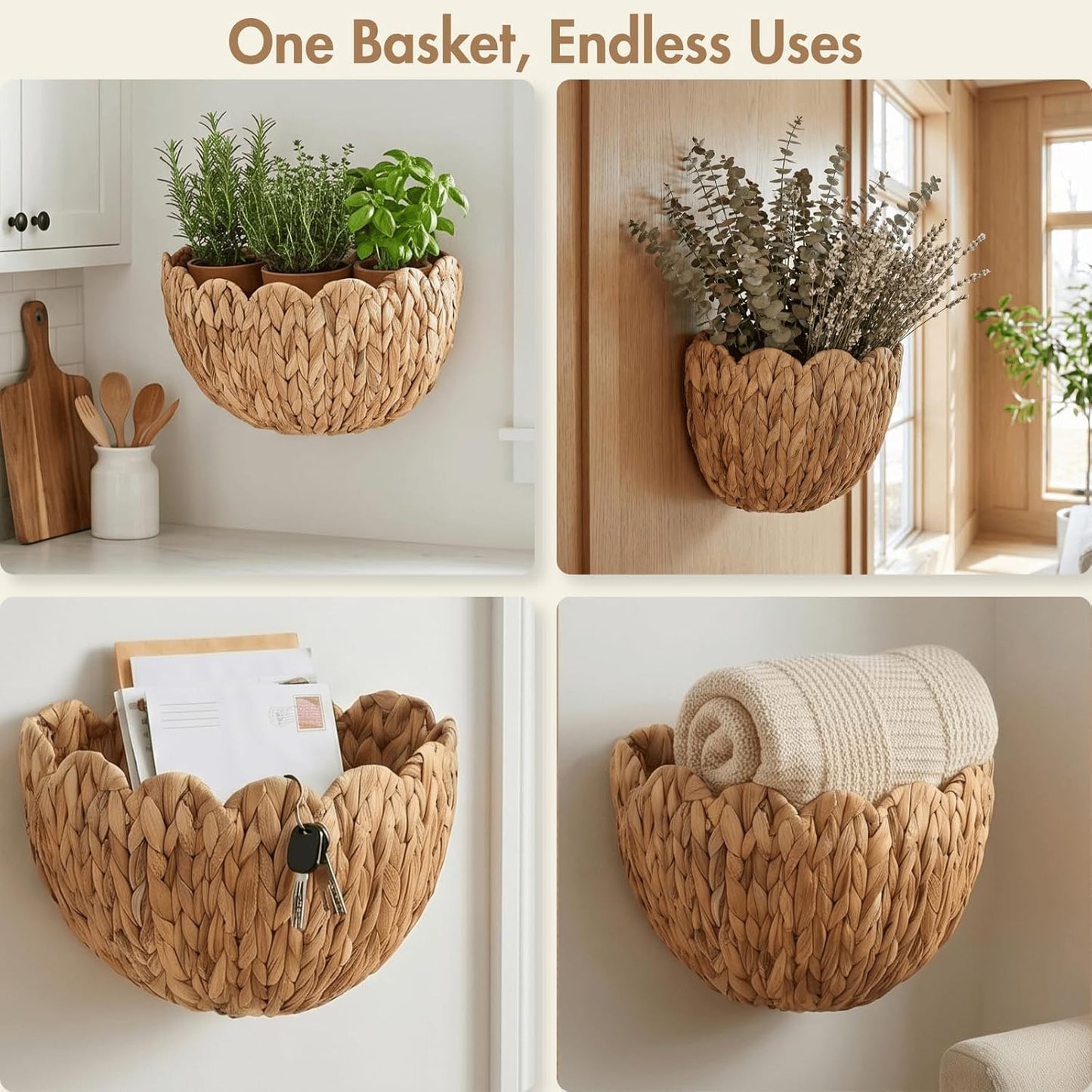 Large Scalloped Wall Basket / Natural / 16 x 7 x 10