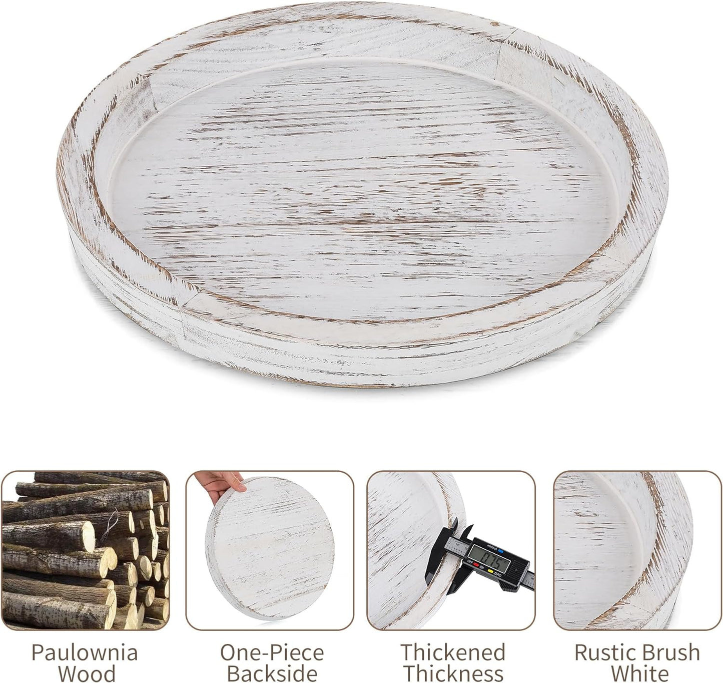 Round Wood Decorative Candle Plate / White Rustic