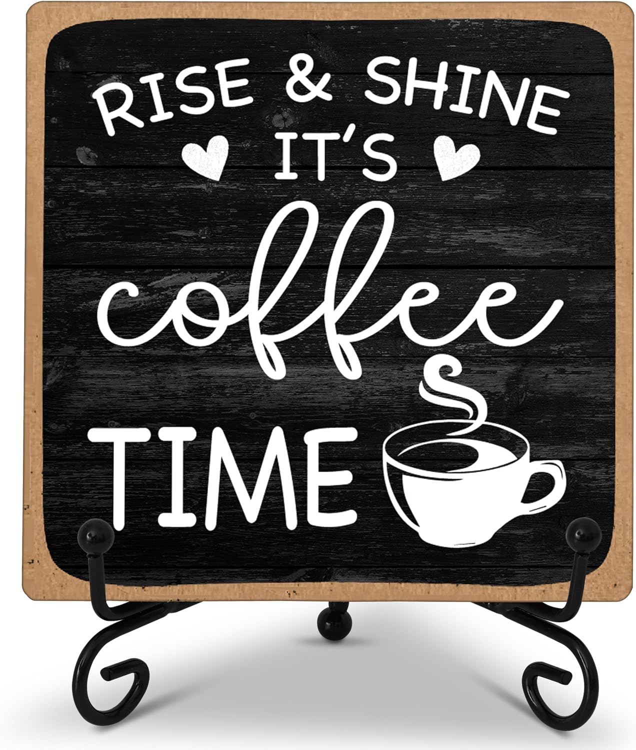 Moucuny 4 Pcs Farmhouse Table Decor Rustic Wooden Book and Coffee Signs