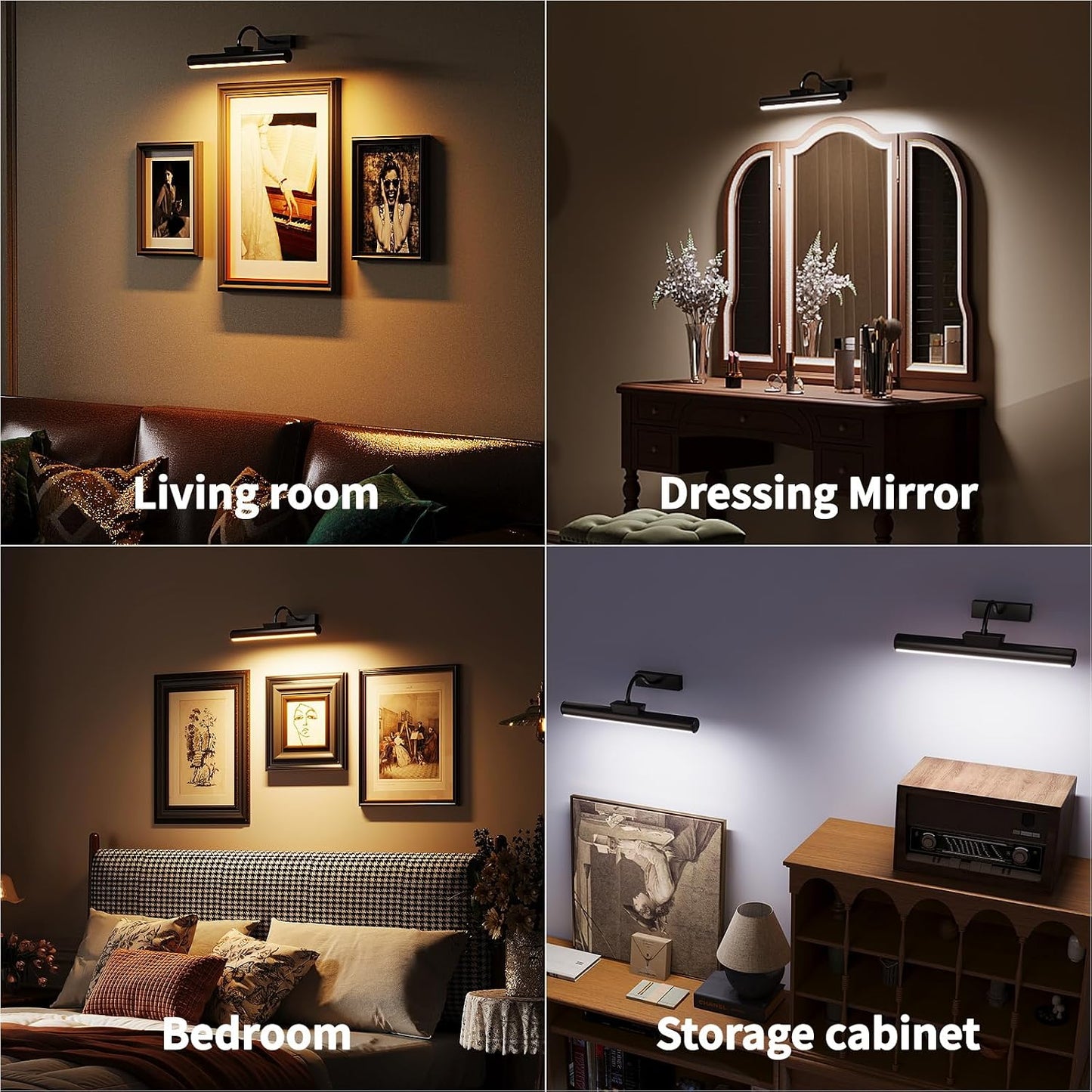 13" Wireless Picture Lights for Wall, Rechargeable Art Light, 1Pack Black | Aluminum Photo Frame Light, Remote & Touch