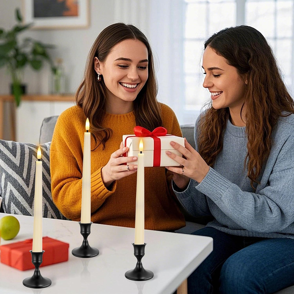 Flameless Taper Candles with Remote, Flickering Battery Operated Candles | Ivory Plastic LED Candlesticks, 9.6 Inches