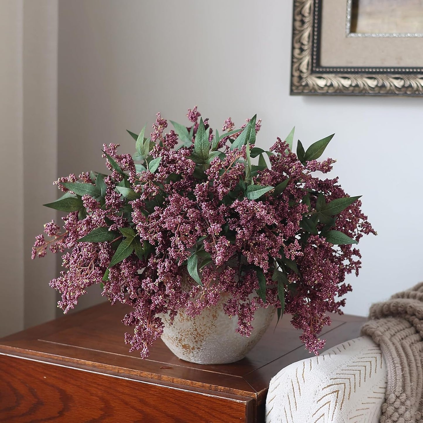 Artificial Nandina Berry Stem for Vase / Dusty Plum / Set of 6