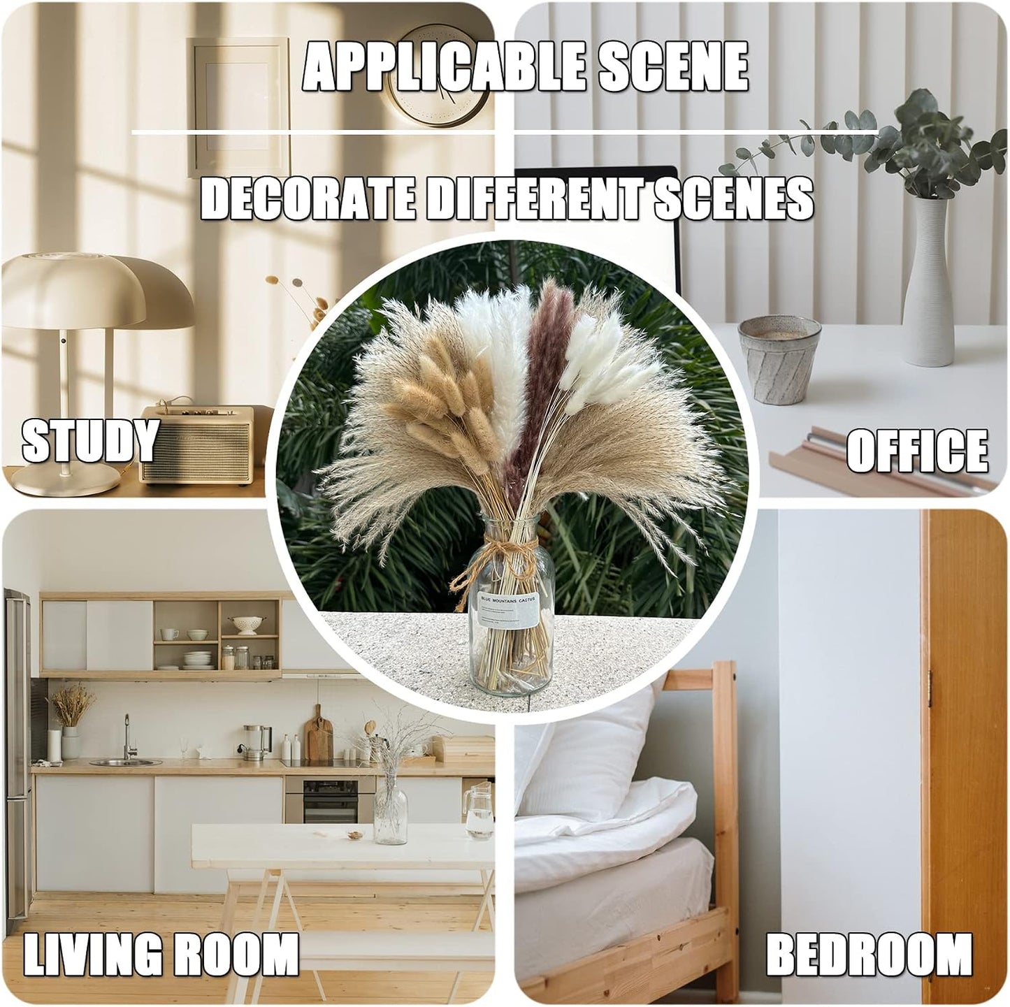 Pampas Grass Boho Home Decor 17- Dried Flowers-Pampas Grass Contains Bunny / Natural / Set of 150