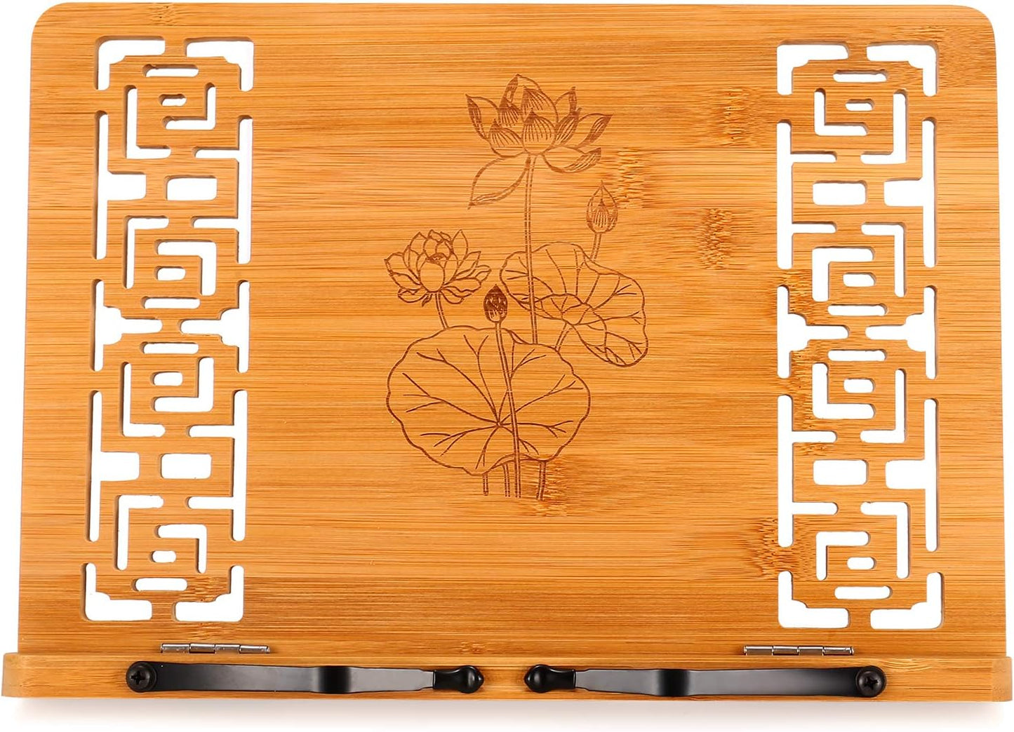 MEGREZ Foldable Bamboo Book Stand Adjustable Cookbook Reading Holder | anti-slip, lightweight, foldable flat storage
