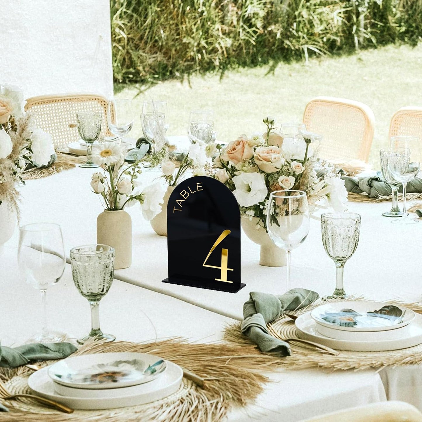 Black Arch Wedding Table Numbers 1-20, Gold Numbers and Stands | 10 Pack 5x7 Inch Black Arch Acrylic Sign with Raised