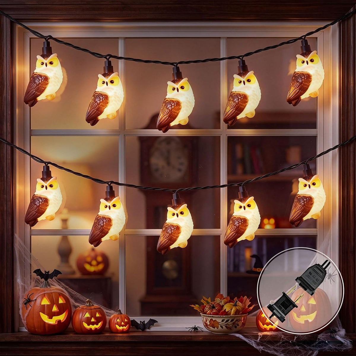 12FT Halloween Owl String Lights, 20L LED Plug in Owl Lights